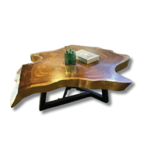 Center Table – Solid Wood with Metal Footing