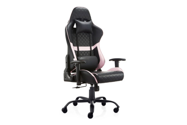 David Diamond Pattern Steel Base Gaming Chair (Black+Pink) - Image 3