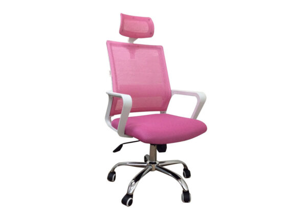 Deluxe-45 High Back Mesh Chair (White+Pink, White+Black) - Image 2