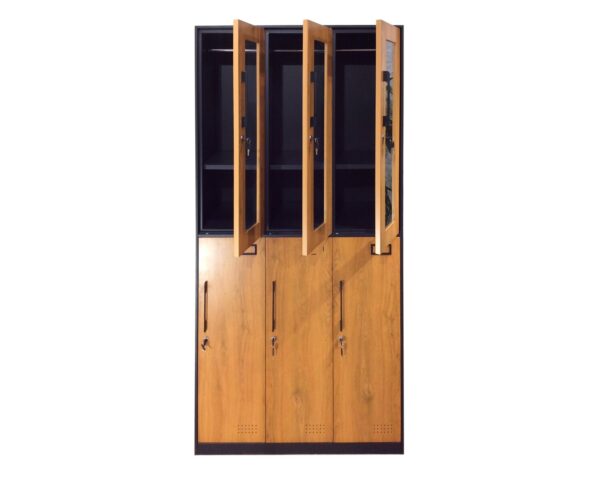 6-Swing Door Clothes Locker Cabinet (Black+Woodgrain) - Image 2