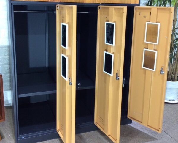 6-Swing Door Clothes Locker Cabinet (Black+Woodgrain) - Image 3