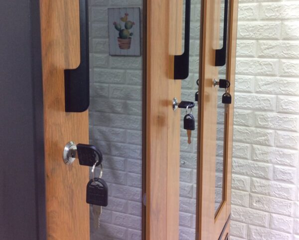 6-Swing Door Clothes Locker Cabinet (Black+Woodgrain) - Image 4