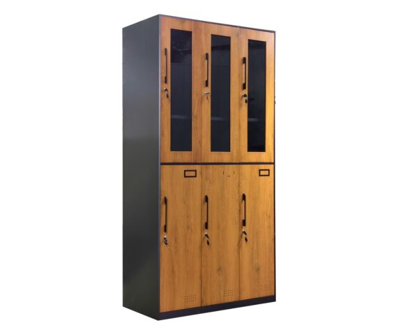 6-Swing Door Clothes Locker Cabinet (Black+Woodgrain)