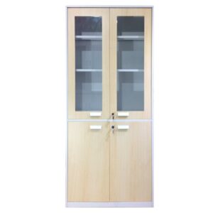 5-Layer Swing Door Steel & Glass Cabinet (Wood Pattern+White)