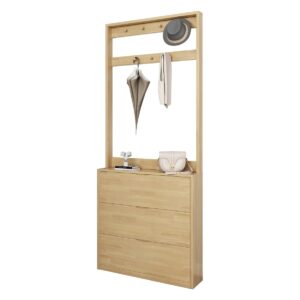 Jett Solid Thailand Rubberwood Shoe Cabinet w/ Hook