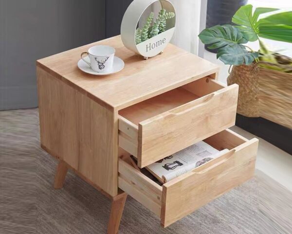 Montana Solid Thailand Rubberwood Bed Side Table (with Drawers) - Image 2