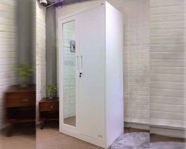 2 Swing Door Cloth Steel Locker (With Mirror) (White)