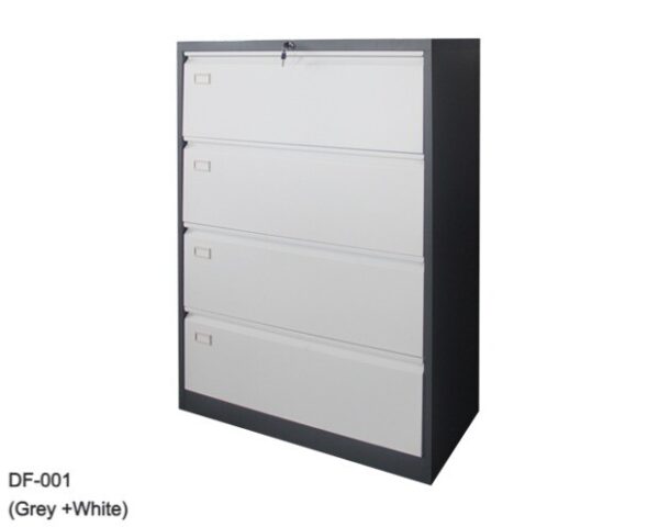 Lateral 4-Drawer Steel Filing Cabinet (White, Grey+White)