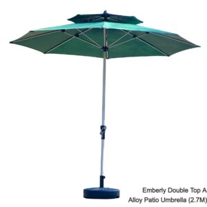 Emberly Double Top Aluminum Alloy Waterproof Coating with Marble Stone Base Patio Umbrella (2.7M) (Khaki, Green)