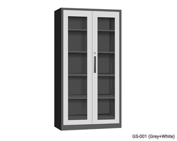 5-Layer Glass Swing Door Steel Cabinet (Grey+White)