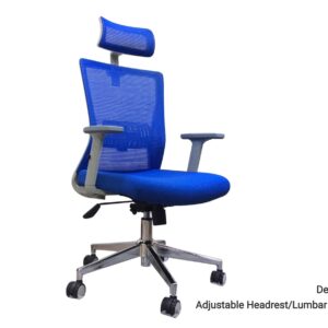 Deluxe-D79 Adjustable Headrest/Lumbar Support High Density Foam High Back Chair (Grey, Blue)