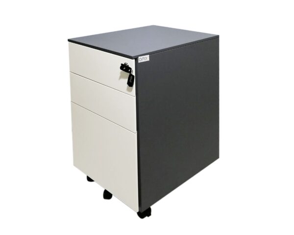 3-Drawer Steel Mobile Pedestal (Grey+White) - Image 3