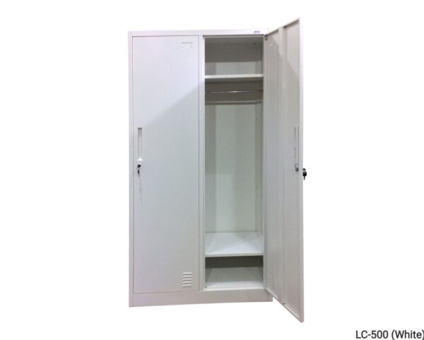 2 Door Steel Clothes Locker with Top & Bottom Shelf Cabinet (White)