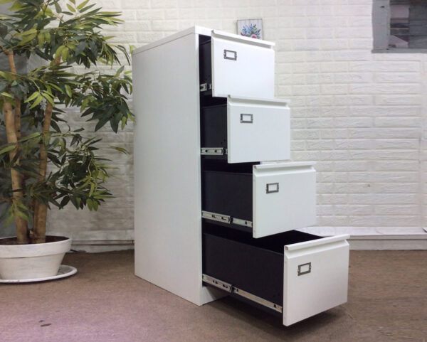Vertical 4-Drawer Steel Filing Cabinet (Grey+White, All White) - Image 3