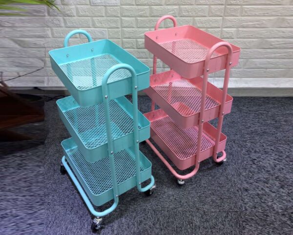 Travis 3-Layer Metal Trolley (Blue, Pink) - Image 3