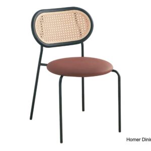Homer PU Leather Seat Rattan Back Design Dining Chair (Green, Grey, Red, Brown)